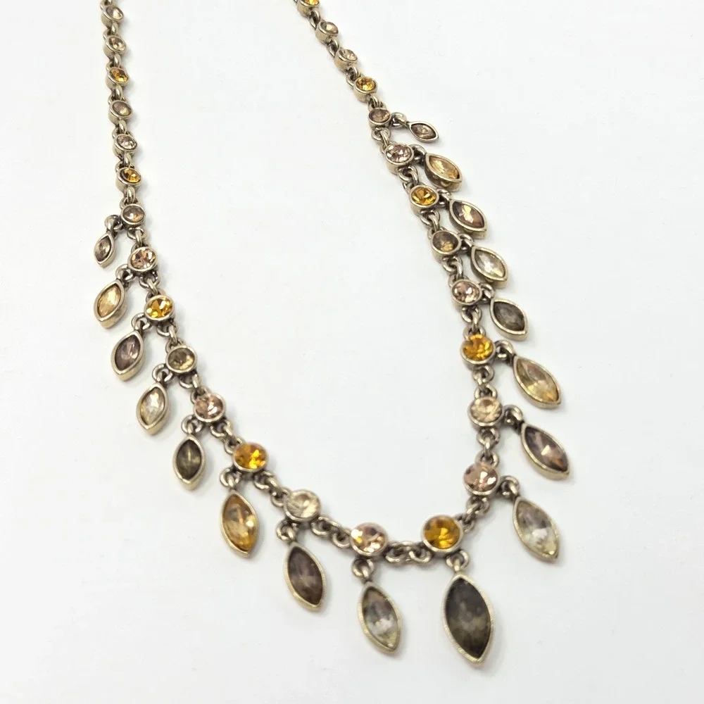 Rhinestone Gold Tone Choker Necklace Multiple Dangles Adjustable‎ Length 16-18